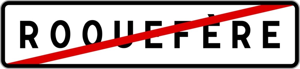 Obraz premium Panneau sortie ville agglomération Roquefère / Town exit sign Roquefère