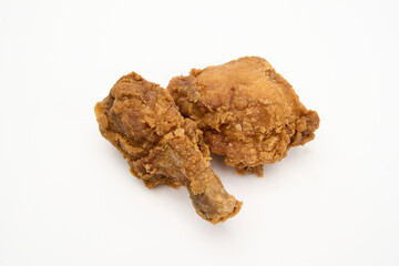 fried chicken Dark meat (Chicken Drumstick and Chicken Thigh) isolated on white 