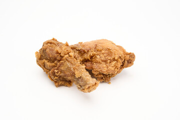 fried chicken drumstick and thigh isolated on white