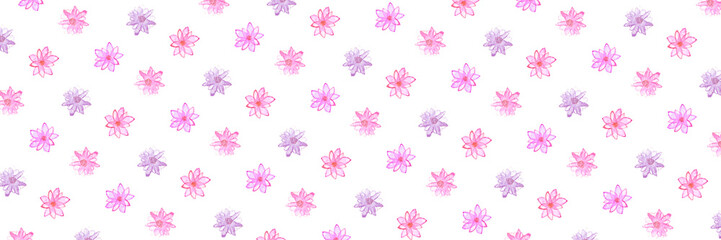 Blossoming watercolor pattern. Spring flower in bloom on branch. Beautiful summer illustration. Sketch hand drawing. Japan aquarel card. Sakura design elements set. Isolated white background