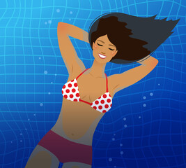 Woman floating on swimming pool water surface