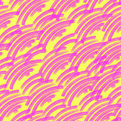 Abstract seamless pattern with pink stripes on a yellow background. Simple geometric pattern.