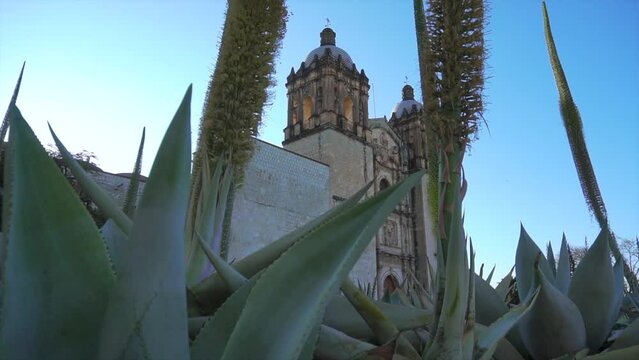 Slider of Templo de Santo Domingo de Guzman in Oaxaca downtown, Dawn morning gimbal shot