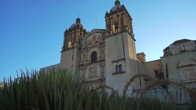 Slider of Templo de Santo Domingo de Guzman in Oaxaca downtown, Dawn morning gimbal shot