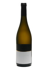 Bottle of wine with empty label isolated on white