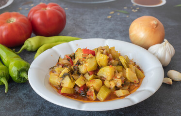 Traditional delicious Turkish food; Roasted Zucchini with Olive Oil