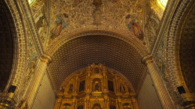 Gimbal Shot of Reach Interior in the Santo Domingo Guzman Templo Cathedral church in Oaxaca
