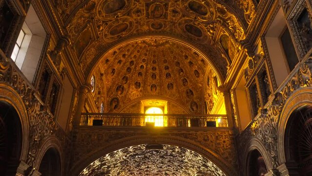 Gimbal Shot of Reach Interior in the Santo Domingo Guzman Templo Cathedral church in Oaxaca
