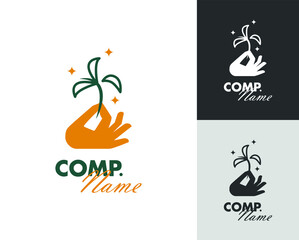 hand and leaf logo symbol. nature logo