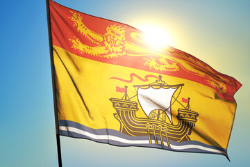 New Brunswick province of Canada flag waving on the wind