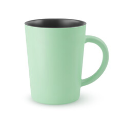 Illustration of Empty Green Ceramic Tea Mug on a White Background. Isolated Mockup with Shadow Effect, and Copy Space for Your Design