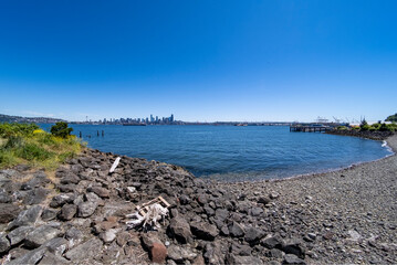Rocky beach across Elliott Bay from Seattle