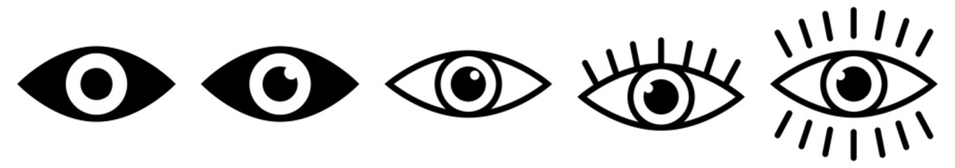 Eye icon set. Eyesight symbol. Flat and line art style. Vector illustration isolated on white background