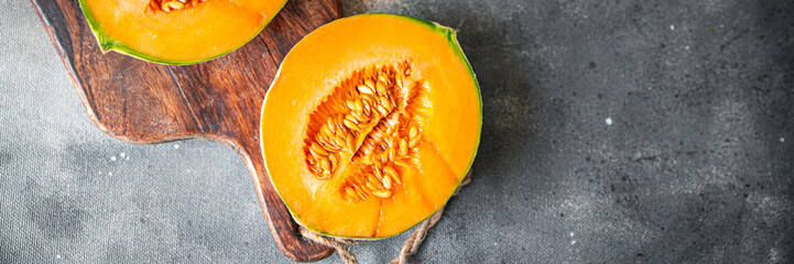 melon charente french fruit sweet juicy dessert cuisine fresh healthy meal food snack diet on the table copy space food background rustic top view