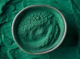 Spirulina algae powder in a bowl