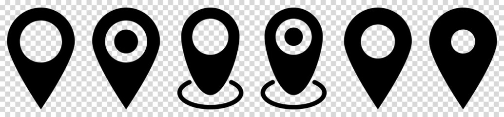 Map pin icons. Location pin sign. Vector illustration isolated on transparent background