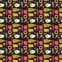 Seamless food pattern. Food background. Doodle vector illustration with food icon