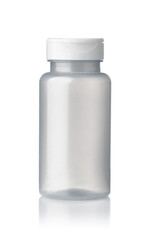 Front view of silver colored translucent plastic bottle