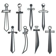 Set of knight swords silhouette icon