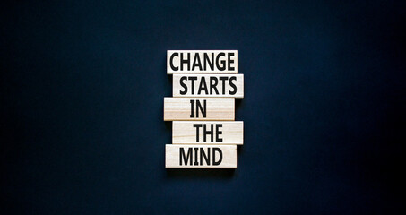 Change starts in the mind symbol. Concept words Change starts in the mind on wooden blocks on a beautiful black table black background. Business motivational and change starts in the mind concept.