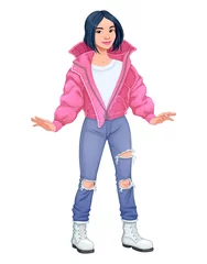 Tuinposter Street fashion girl. Vector isolated character  © ddraw
