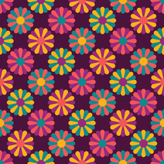 Cute flower power seamless pattern. Decorative retro minimal style floral background.