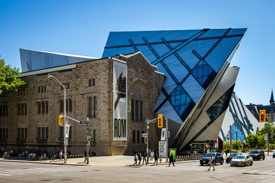 Toronto, On, Canada - June 18, 2022: Royal Ontario Museum on Bloor Street in Toronto, Canada. The Royal Ontario Museum is a museum of art, world culture and natural history.