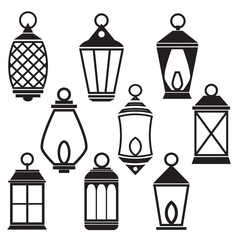 Set of old fashioned lantern icon