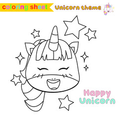 Coloring worksheet for children. Unicorn theme. Vector illustrations.