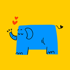 Cute hand drawn poster with abstract elephant vector print for baby room, greeting card, holiday card, kids and baby t-shirts, phone case. Lovely bright elephant on yellow background.