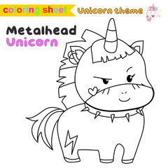 Coloring worksheet for children. Unicorn theme. Vector illustrations.