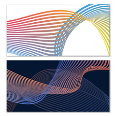 Wavy lines or ribbons. Multicolored striped gradient. Creative unusual background with abstract gradient wave lines for creating trendy banner, poster. Vector eps