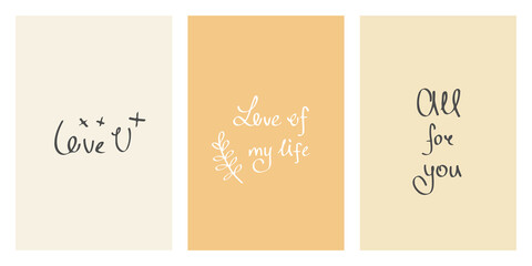 Vector posters of coffee shades with beautiful minimalistic inscriptions. Perfect casual background, poster, cute postcard, cover or wrapper, print for textiles, for children, decor and interior