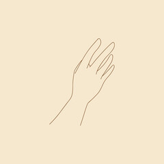 Graceful gestures by female hands, vector line art, element for design, logo.