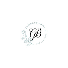 Initial letter GB handwriting with floral frame template	