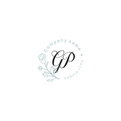 Initial letter GP handwriting with floral frame template