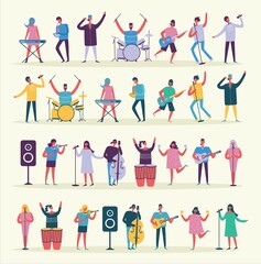 Fototapeta na wymiar Colorful jazz festival musicians singers and musical instruments poster set flat isolated vector illustration