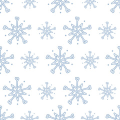 Snowfkake vector seamless pattern in white and light blue colours