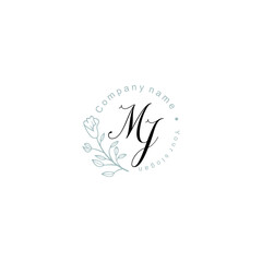 Initial letter MJ handwriting with floral frame template