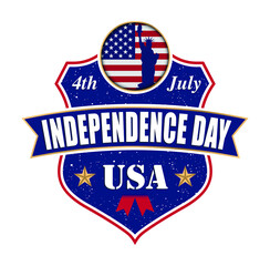 4th July Independence Day of the United States of America with the USA Flag and Statue of Liberty in the Circle Shape on the Shield Vector. Included are two stars on either side of the USA.