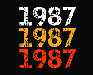 Year 1987 smudged font. Vector with year on black background.