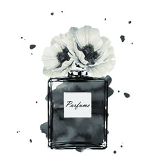 Perfume bottle with flowers. Fashion and style, clothes and accessories - obrazy, fototapety, plakaty
