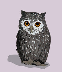 Naklejka premium Cute owl with yellow eyes