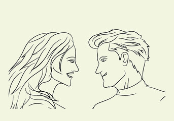 Couple outline sketch, A man and woman in love holding dance Romantic concept