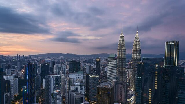 4k UHD footage of cityscape of Kuala Lumpur dusing sunset