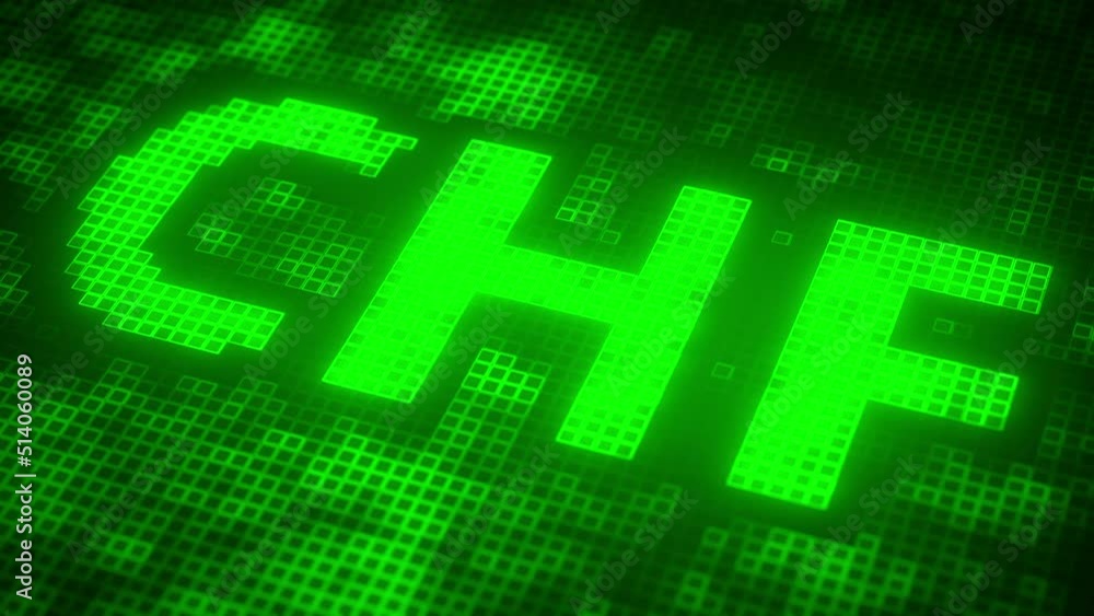 Poster chf text made of pixels on the screen, 3d animation
