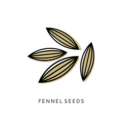 Fennel seeds spice vector illustration in flat design isolated on white background.