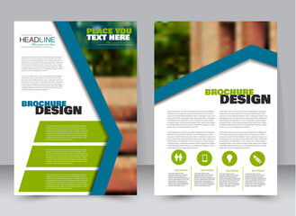 Abstract flyer design background. Brochure template. Annual report cover. Can be used for magazine, business mockup set, education, presentation. Vector illustration a4 size. Blue and green color.