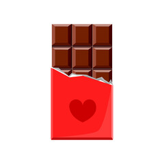 Cartoon chocolate bar in a wrapper. Vector icon highlighted on a white background.