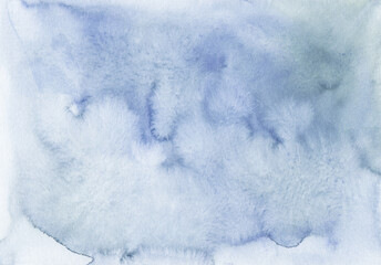 Watercolor pastel blue-gray background texture. Stains on paper, hand painted.